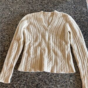 Cashmere V-Neck Cable Knit Sweater - Cream